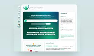 Mockup desktop della schermata iniziale di Consumatori.it