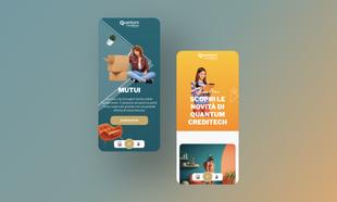 Mockup mobile della pagina mutuo e delle news di Quantum Creditech