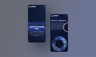 Mockup di schermate mobile delle sezioni iniziali del sito Yobee