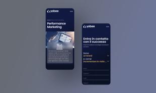 Mockup di schermate mobile di servizi e form di contatto di Yobee